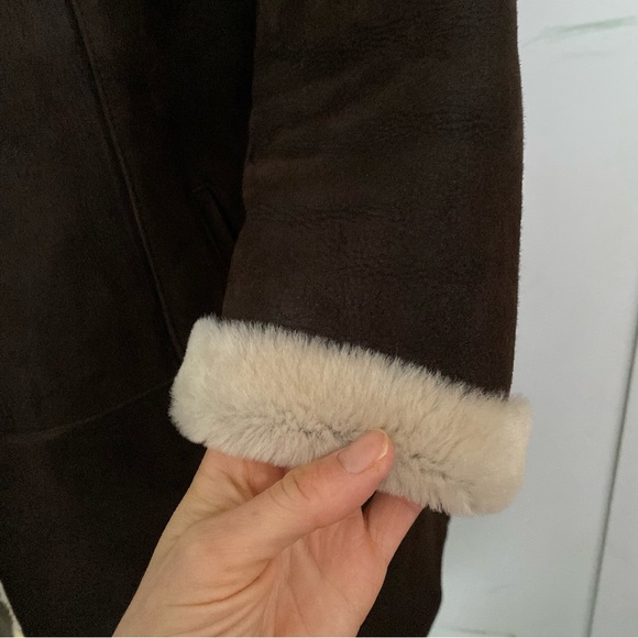 TERILEATHER Women’s Gorgeous Shearling Sheepskin Coat  Colarless Brown Suede S - Picture 9 of 11